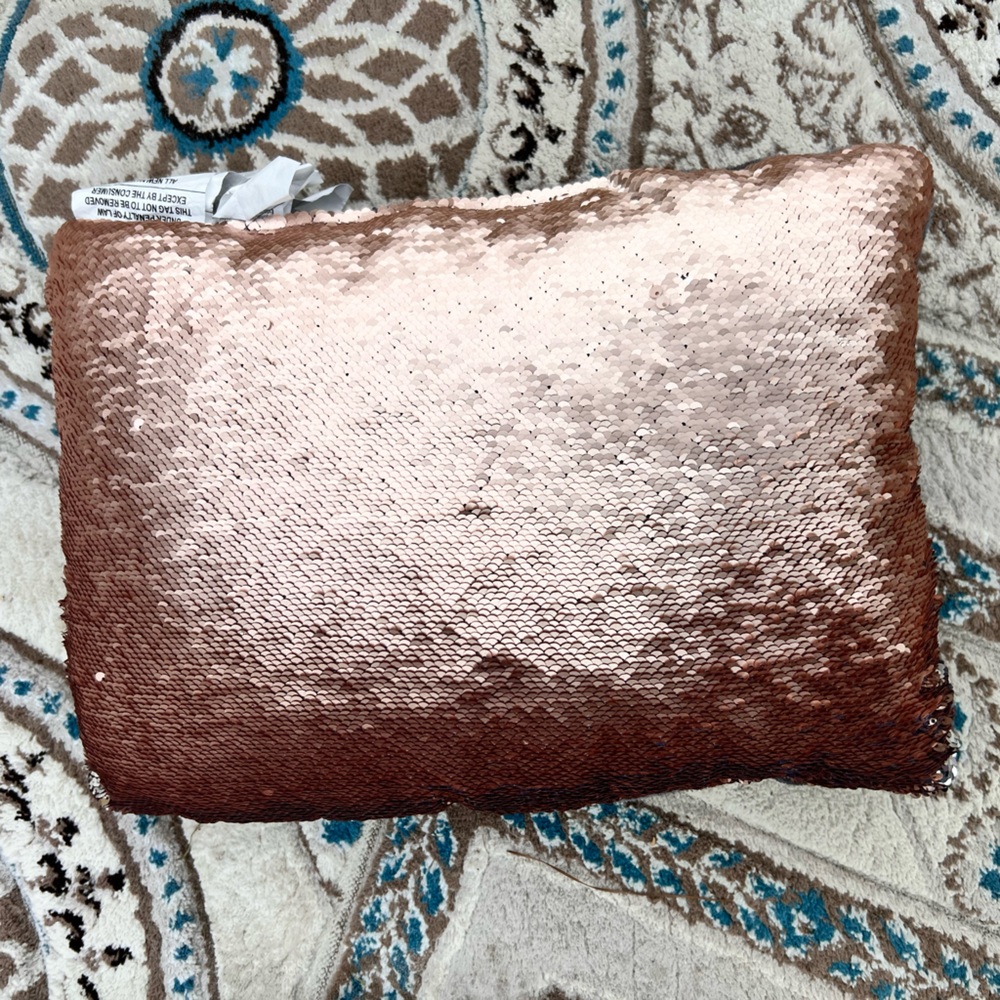 Light Peach/ Silver Reversible Sequins Throw Pillow